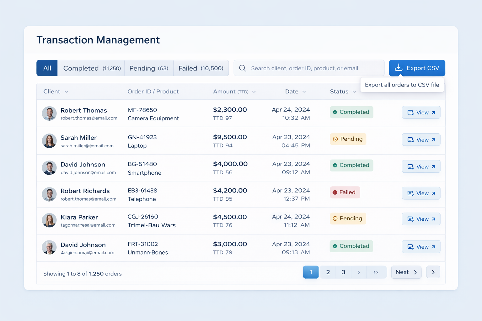 Orders screen showing completed TTD transactions with Meetup buttons